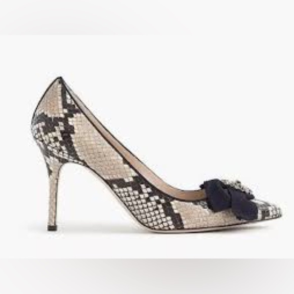 J. Crew Elsie heel in snake embossed leather with bow
